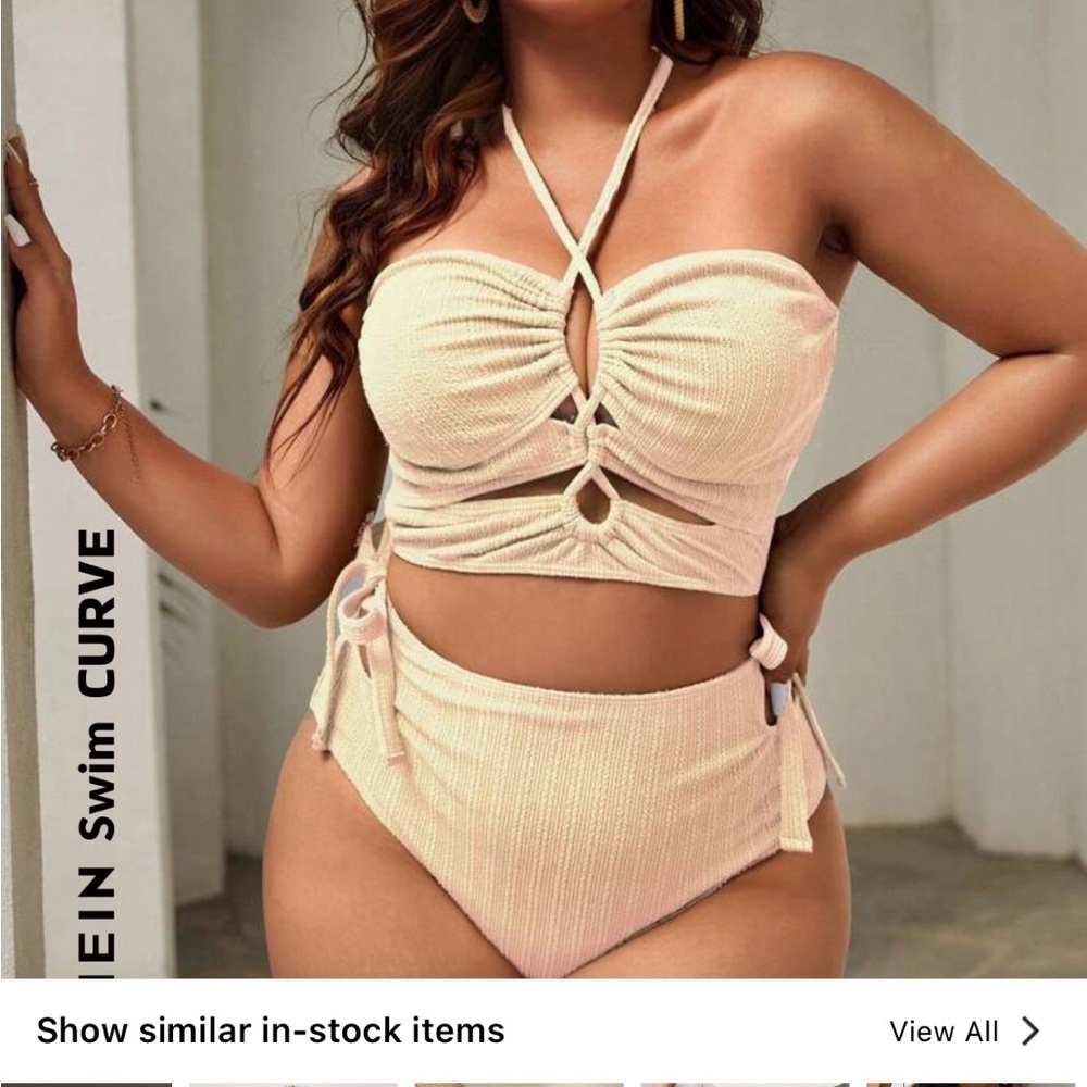 Cream Swim Curve Plus Drawstring
Side Halter Bikini Swimsuit